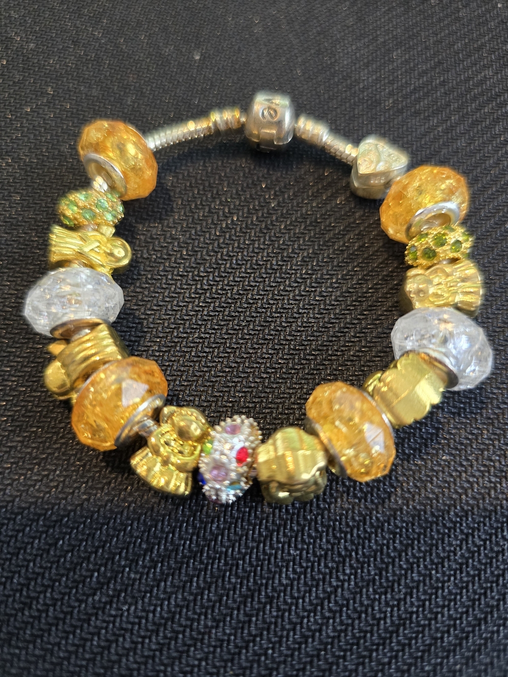 Yellow and Gold Beaded Charm Bracelet with 6 Angels, Custom One of a Kind!